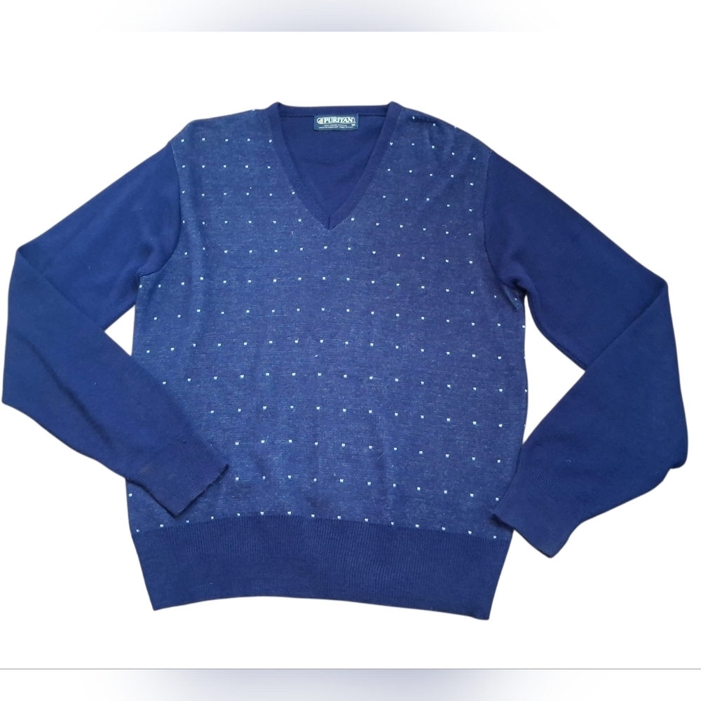 Puritan Navy V-Neck Sweater with Dotted Pattern